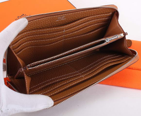 1:1 Quality Hermes Togo Leather Perforated Zippy Wallet 9032 Coffee Replica